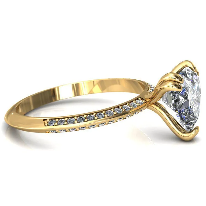 Fire Brilliance Rings Nancy Heart Moissanite 3 Double Prong 12 Eternity Diamond Knife Shank Accent Engagement Ring