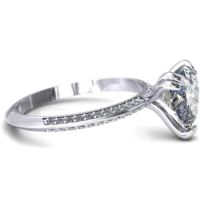 Fire Brilliance Rings Nancy Heart Moissanite 3 Double Prong 12 Eternity Diamond Knife Shank Accent Engagement Ring