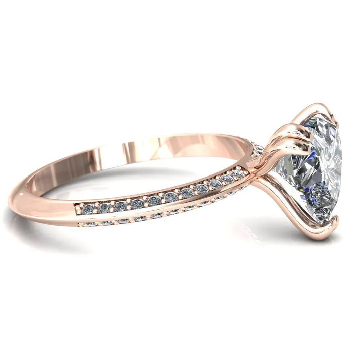 Fire Brilliance Rings Nancy Heart Moissanite 3 Double Prong 12 Eternity Diamond Knife Shank Accent Engagement Ring