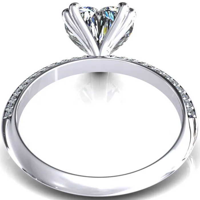 Fire Brilliance Rings Nancy Heart Moissanite 3 Double Prong 12 Eternity Diamond Knife Shank Accent Engagement Ring