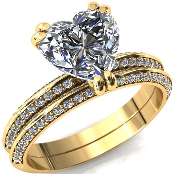 Fire Brilliance Rings Nancy Heart Moissanite 3 Double Prong 12 Eternity Diamond Knife Shank Accent Engagement Ring