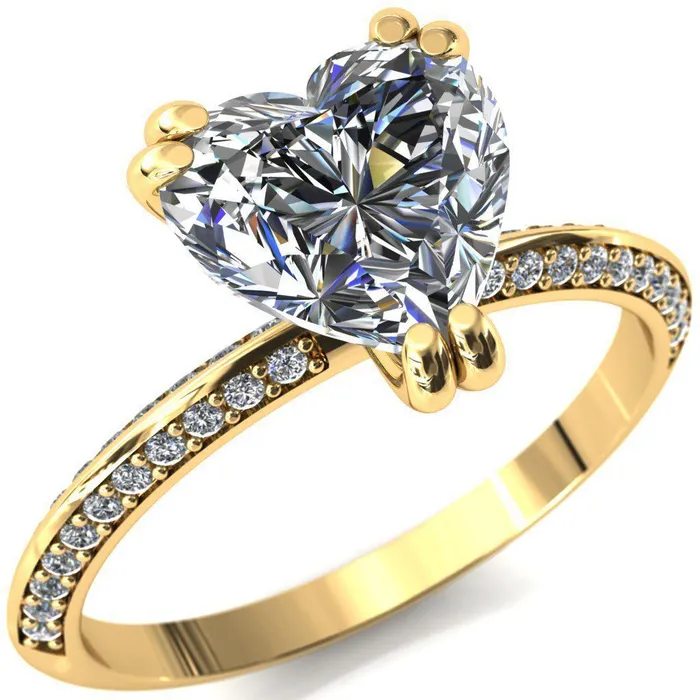 Fire Brilliance Rings Nancy Heart Moissanite 3 Double Prong 12 Eternity Diamond Knife Shank Accent Engagement Ring