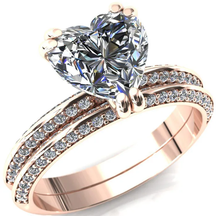 Fire Brilliance Rings Nancy Heart Moissanite 3 Double Prong 12 Eternity Diamond Knife Shank Accent Engagement Ring