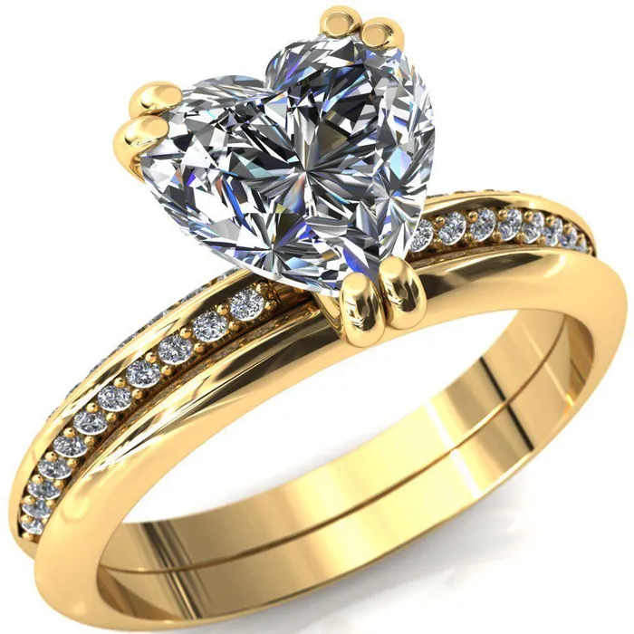 Fire Brilliance Rings Nancy Heart Moissanite 3 Double Prong 12 Eternity Diamond Knife Shank Accent Engagement Ring