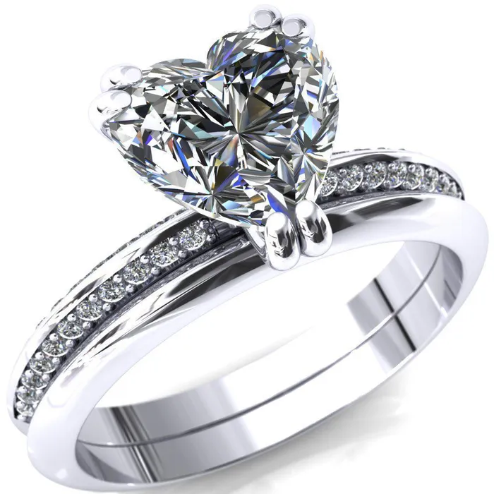 Fire Brilliance Rings Nancy Heart Moissanite 3 Double Prong 12 Eternity Diamond Knife Shank Accent Engagement Ring