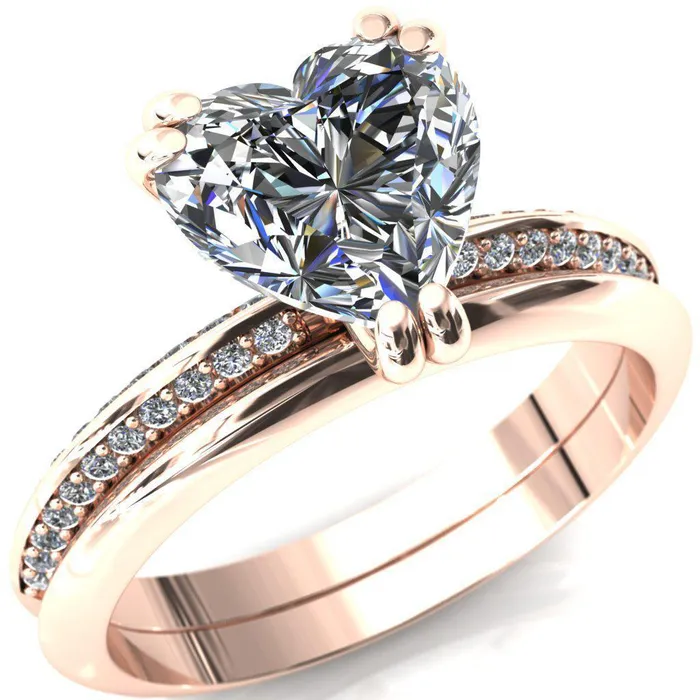 Fire Brilliance Rings Nancy Heart Moissanite 3 Double Prong 12 Eternity Diamond Knife Shank Accent Engagement Ring