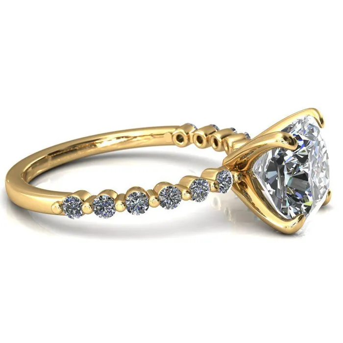 Fire Brilliance Rings Niamh Cushion Moissanite 4 VProng 12 Shared Single Prong Shank Engagement Ring