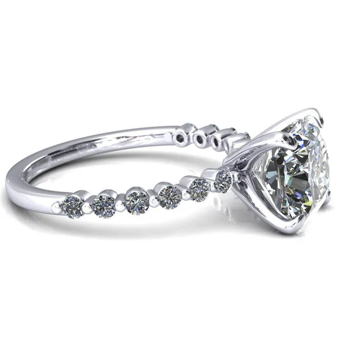Fire Brilliance Rings Niamh Cushion Moissanite 4 VProng 12 Shared Single Prong Shank Engagement Ring