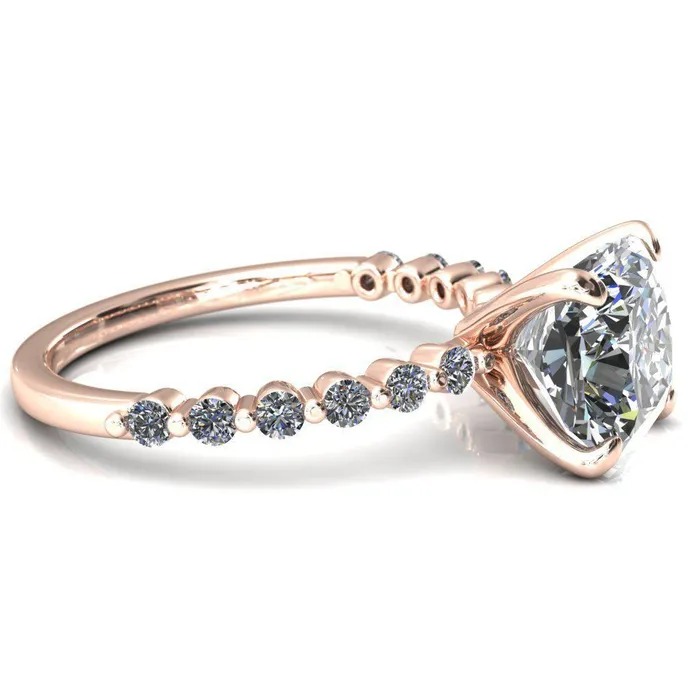 Fire Brilliance Rings Niamh Cushion Moissanite 4 VProng 12 Shared Single Prong Shank Engagement Ring