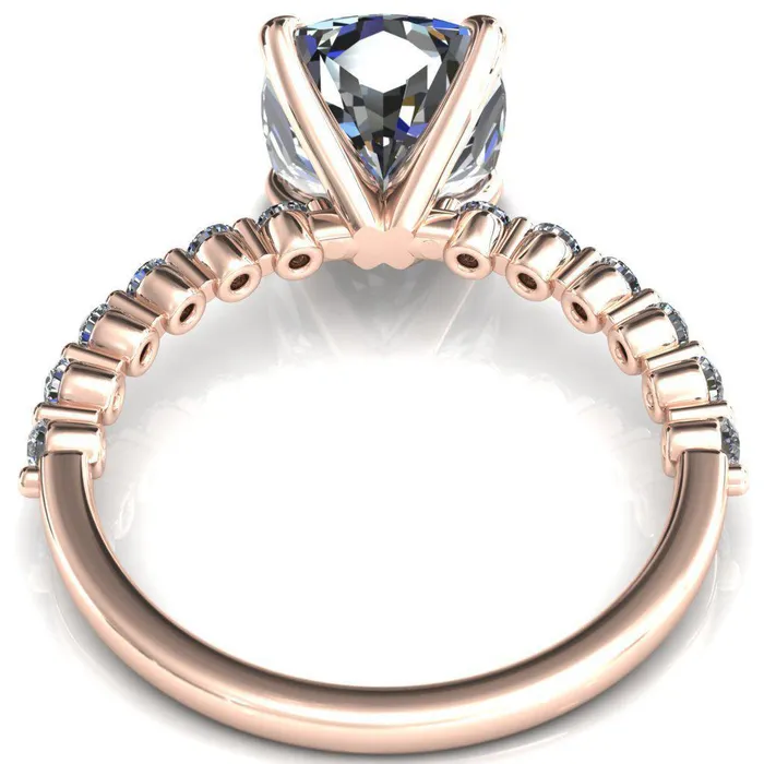 Fire Brilliance Rings Niamh Cushion Moissanite 4 VProng 12 Shared Single Prong Shank Engagement Ring