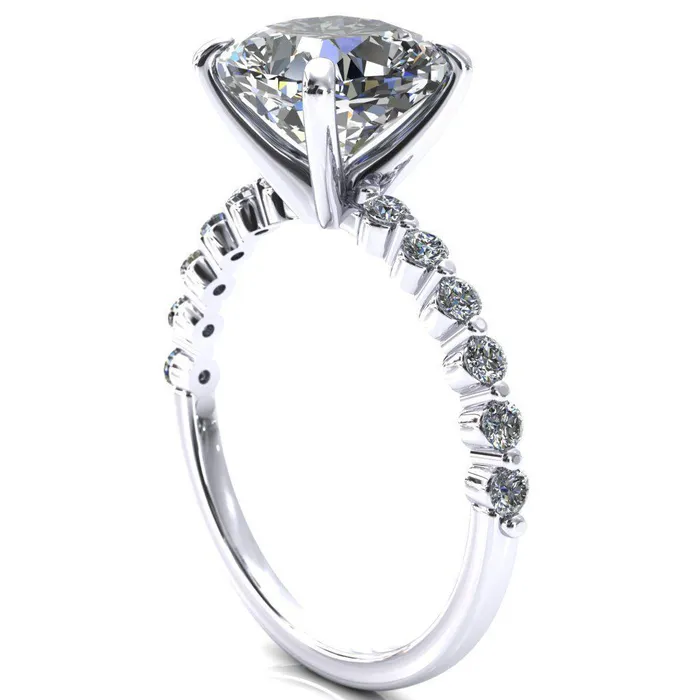 Fire Brilliance Rings Niamh Cushion Moissanite 4 VProng 12 Shared Single Prong Shank Engagement Ring