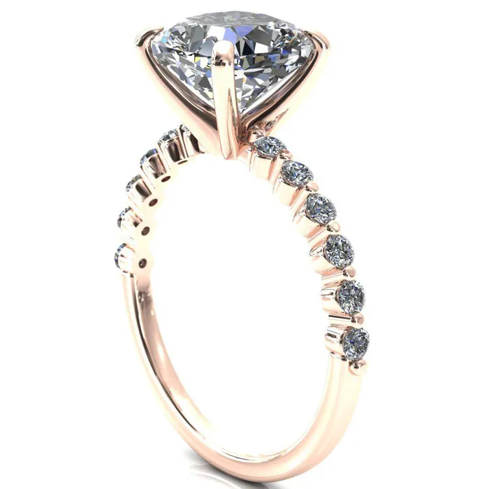 Fire Brilliance Rings Niamh Cushion Moissanite 4 VProng 12 Shared Single Prong Shank Engagement Ring