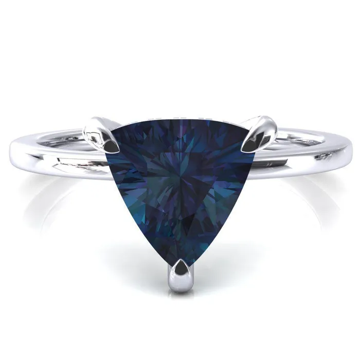 Fire Brilliance Rings Rosy Trillion Alexandrite 3 Claw Prong Single Rail Micropave Engagement Ring Fire Brilliance Rings Rosy Trillion Alexandrite 3 Claw Prong Single Rail Micropave Engagement Ring