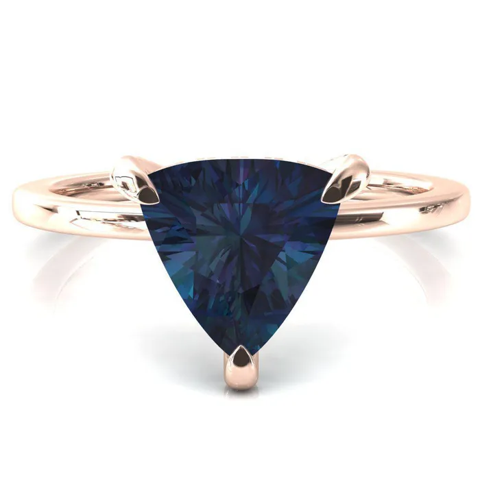 Fire Brilliance Rings Rosy Trillion Alexandrite 3 Claw Prong Single Rail Micropave Engagement Ring