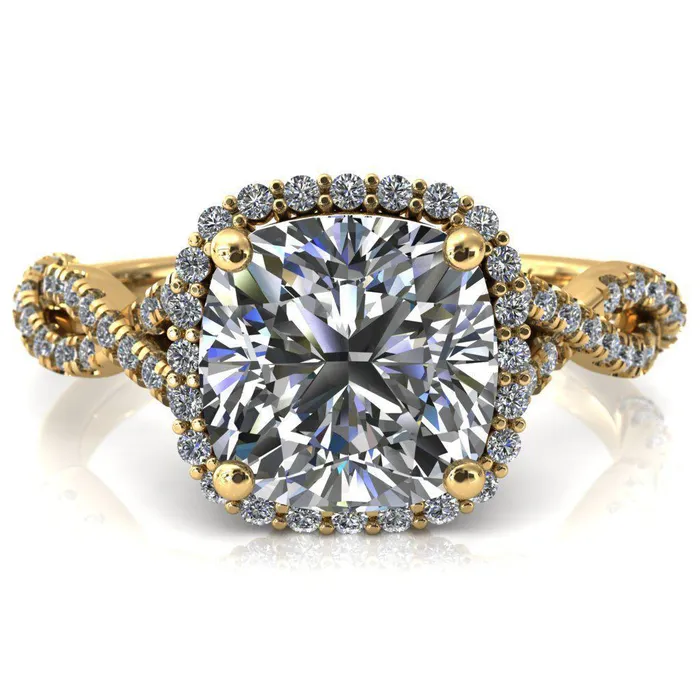 Fire Brilliance Rings Sacha Cushion Moissanite 4 Prong 12 Micropav Infinity Shank Engagement Ring