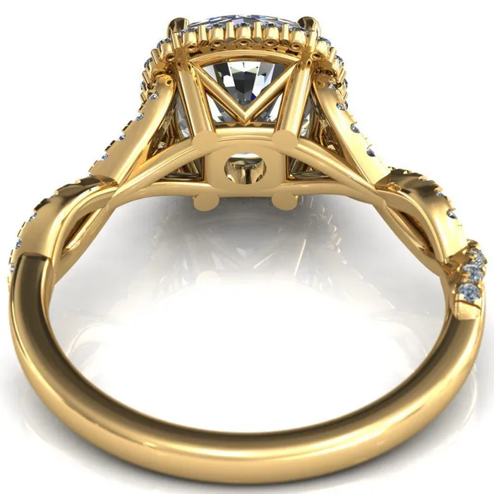 Fire Brilliance Rings Sacha Cushion Moissanite 4 Prong 12 Micropav Infinity Shank Engagement Ring