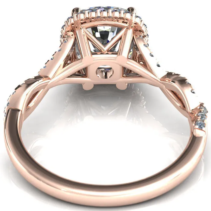 Fire Brilliance Rings Sacha Cushion Moissanite 4 Prong 12 Micropav Infinity Shank Engagement Ring