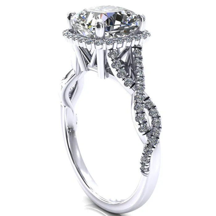Fire Brilliance Rings Sacha Cushion Moissanite 4 Prong 12 Micropav Infinity Shank Engagement Ring