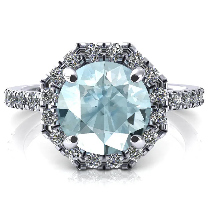 Henrietta Round Aqua Blue Spinel 4 Prong Halo 34 Micropave Engagement Ring Fire Brilliance Rings Henrietta Round Aqua Blue Spinel 4 Prong Halo 34 Micropave Engagement Ring Fire Brilliance Rings