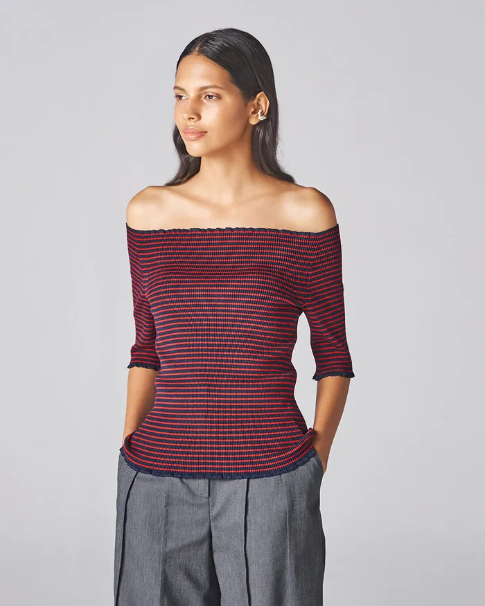 Indigo Red Stripe Yama Knit ADEAM Earrings