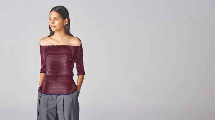 Indigo Red Stripe Yama Knit ADEAM Earrings Indigo Red Stripe Yama Knit ADEAM Earrings