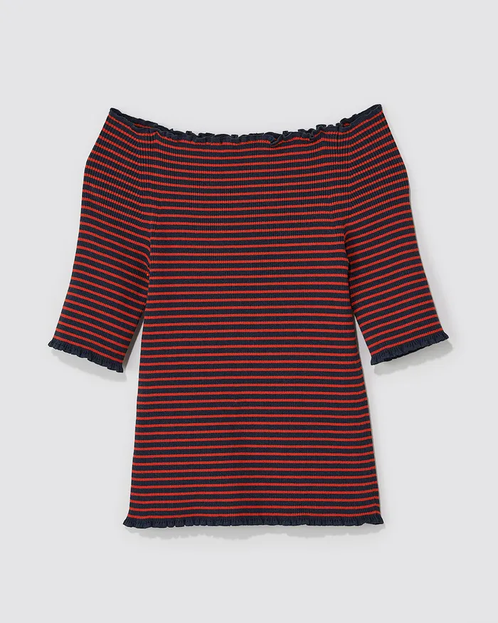 Indigo Red Stripe Yama Knit ADEAM Earrings Indigo Red Stripe Yama Knit ADEAM Earrings