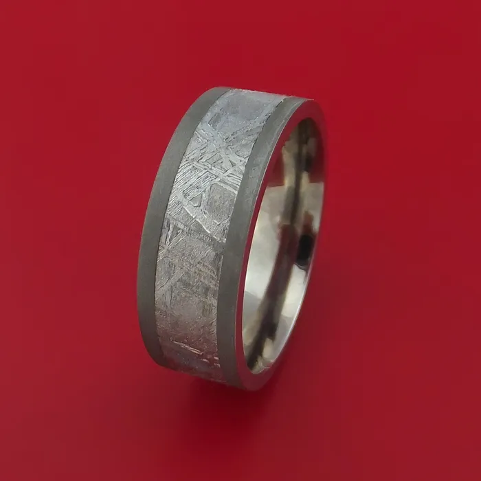 Lashbrook Rings Titanium Ring with Gibeon Meteorite Inlay Custom Made Band Lashbrook Rings Titanium Ring with Gibeon Meteorite Inlay Custom Made Band
