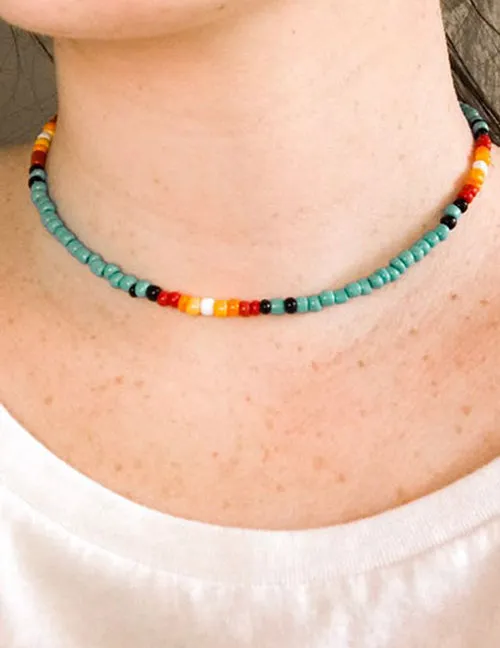 N1027 Seafoam Green Seed Bead Choker Necklace with FREE Earrings 02 Necklaces
