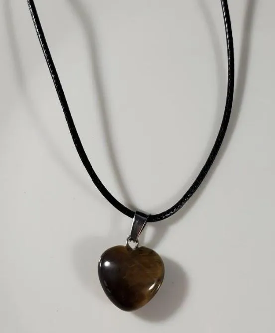 N1286 Brown Heart Natural Quartz Stone on Leather Cord Necklace with FREE Earrings POLLY Necklaces