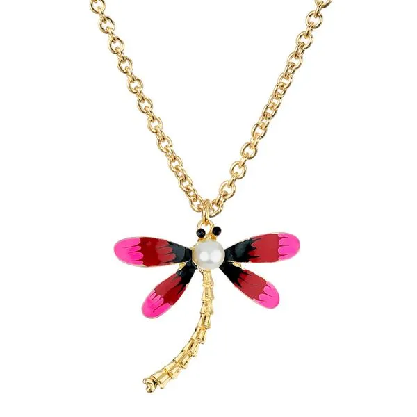Necklaces 01 N502 Gold Pink Red Black Dragonfly with Pearl Necklace FREE Earrings Necklaces 01 N502 Gold Pink Red Black Dragonfly with Pearl Necklace FREE Earrings