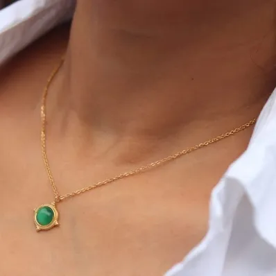 Necklaces Jewelvers 18K GoldFilled Green Gemstone Necklace