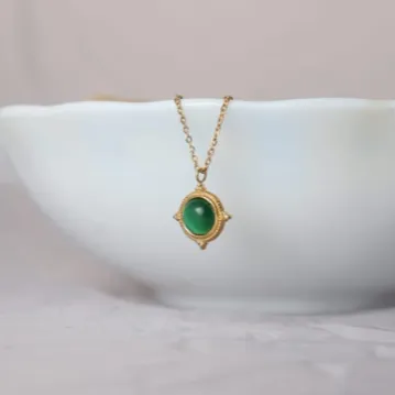 Necklaces Jewelvers 18K GoldFilled Green Gemstone Necklace