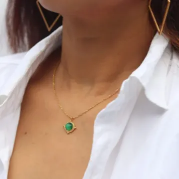 Necklaces Jewelvers 18K GoldFilled Green Gemstone Necklace