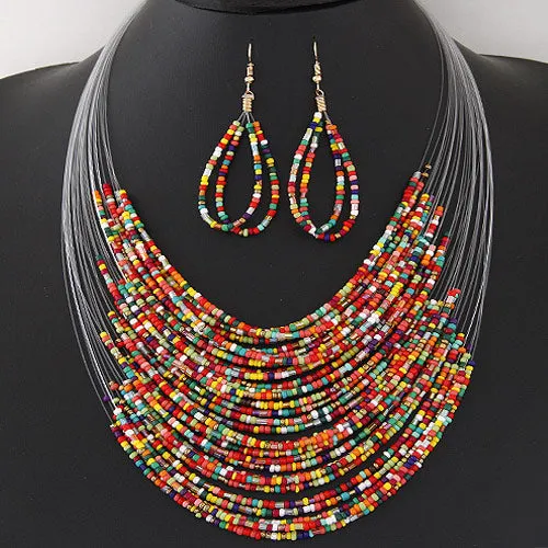 Necklaces POLLY AZ1132 Multi Colored Seed Bead Necklace with FREE Earrings