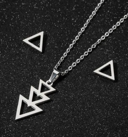 Necklaces POLLY N1734 Silver Triangle Stainless Steel Necklace with FREE Earrings Necklaces POLLY N1734 Silver Triangle Stainless Steel Necklace with FREE Earrings