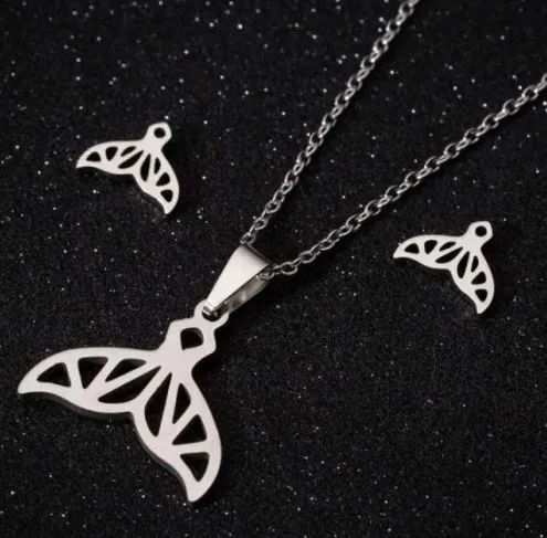 Necklaces POLLY N919 Silver Mermaid Tail Stainless Steel Necklace with FREE Earrings Necklaces POLLY N919 Silver Mermaid Tail Stainless Steel Necklace with FREE Earrings