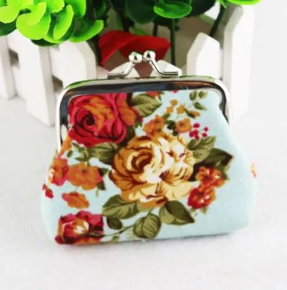 POLLY Rings G127 Pale Blue Floral Print Clasp Coin Purse