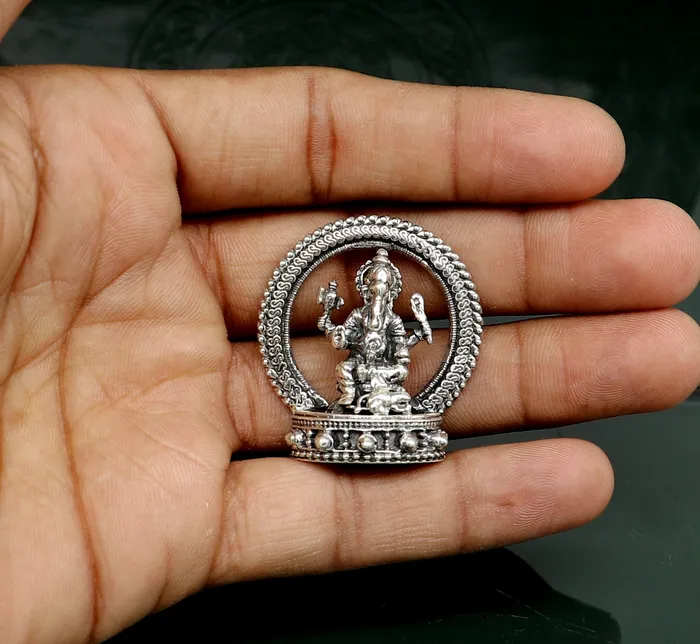 Pure 925 Sterling silver handmade antique design Idols Lord Ganesha exclusive Statue figurine puja articles decorative gift art19 TRIBAL ORNAMENTS Necklaces