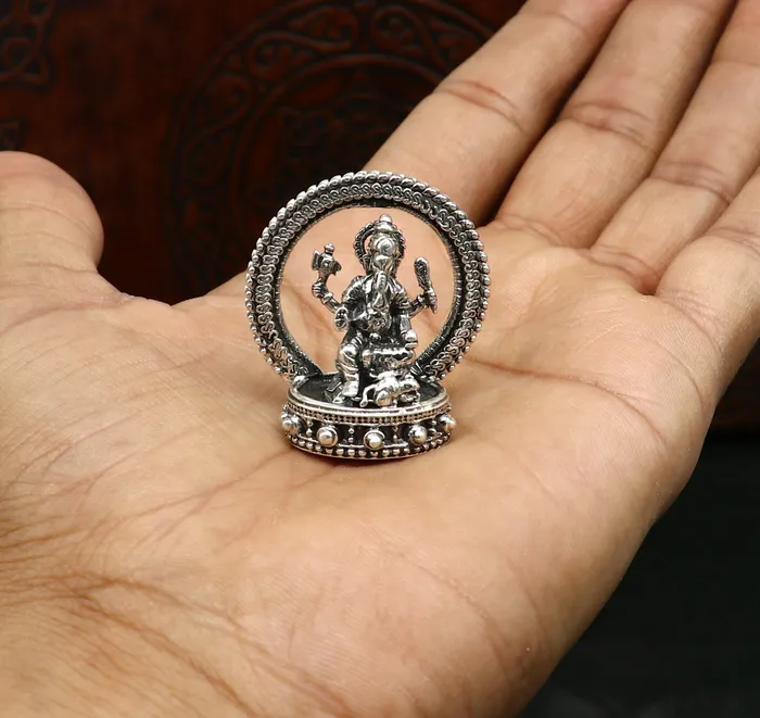 Pure 925 Sterling silver handmade antique design Idols Lord Ganesha exclusive Statue figurine puja articles decorative gift art19 TRIBAL ORNAMENTS Necklaces