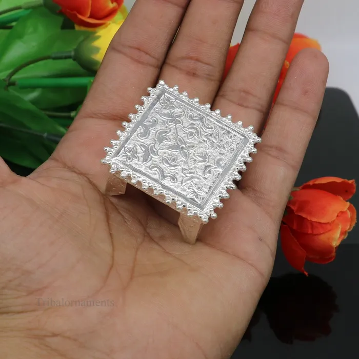 Rings 15 Vintage design Sterling silver handmade customize small square shape tablebazotchouki excellent home puja utensils temple art su431 TRIBAL ORNAMENTS