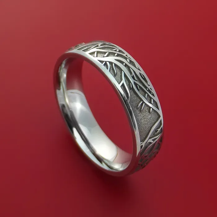 Rings Cobalt Chrome Ring with LaserEtched Tree Branch Design Inlay Custom Made Band Lashbrook Rings Cobalt Chrome Ring with LaserEtched Tree Branch Design Inlay Custom Made Band Lashbrook