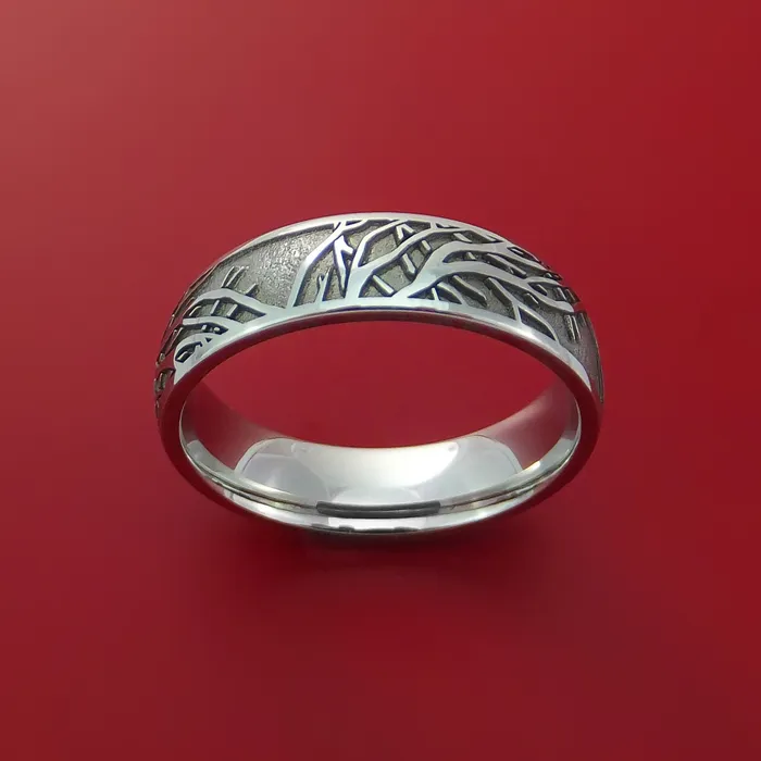 Rings Cobalt Chrome Ring with LaserEtched Tree Branch Design Inlay Custom Made Band Lashbrook Rings Cobalt Chrome Ring with LaserEtched Tree Branch Design Inlay Custom Made Band Lashbrook