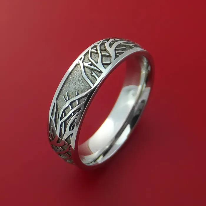 Rings Cobalt Chrome Ring with LaserEtched Tree Branch Design Inlay Custom Made Band Lashbrook Rings Cobalt Chrome Ring with LaserEtched Tree Branch Design Inlay Custom Made Band Lashbrook