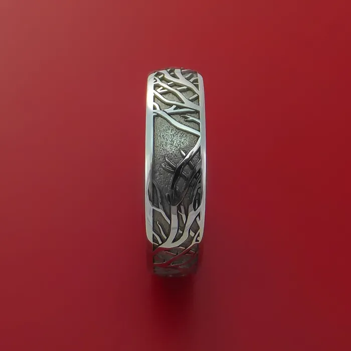 Rings Cobalt Chrome Ring with LaserEtched Tree Branch Design Inlay Custom Made Band Lashbrook Rings Cobalt Chrome Ring with LaserEtched Tree Branch Design Inlay Custom Made Band Lashbrook