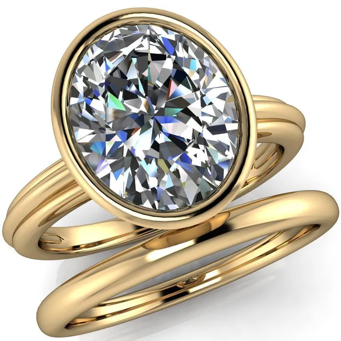 Rings Fenestra Oval Center Stone Bezel HalfRound Edge Shank Engagement Ring Fire Brilliance 
