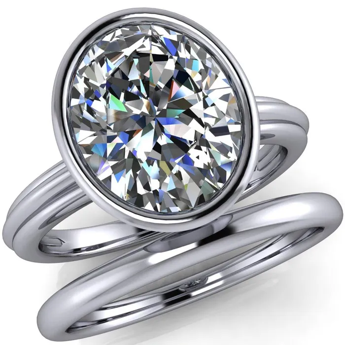 Rings Fenestra Oval Center Stone Bezel HalfRound Edge Shank Engagement Ring Fire Brilliance 