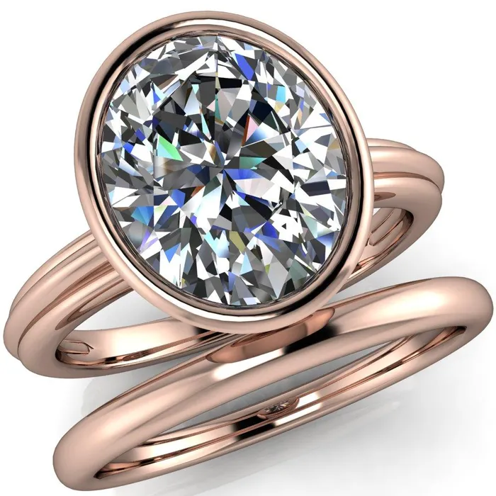 Rings Fenestra Oval Center Stone Bezel HalfRound Edge Shank Engagement Ring Fire Brilliance 