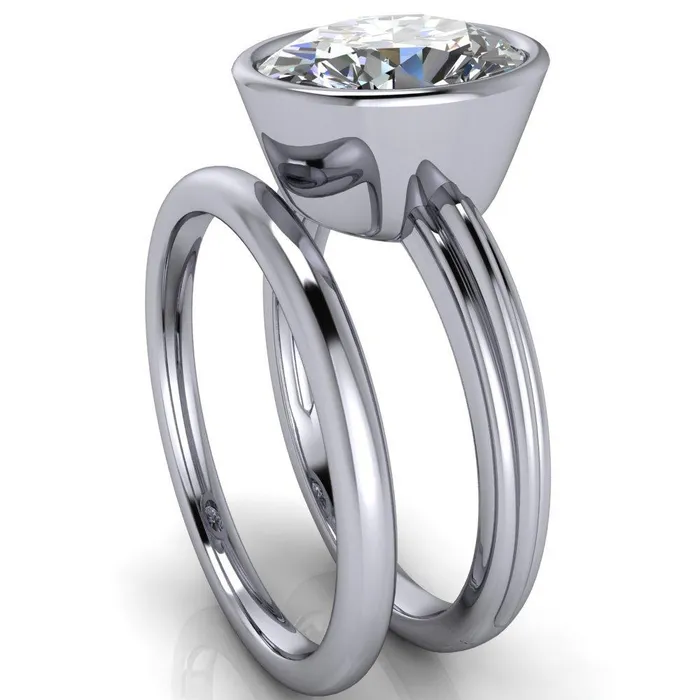 Rings Fenestra Oval Center Stone Bezel HalfRound Edge Shank Engagement Ring Fire Brilliance 
