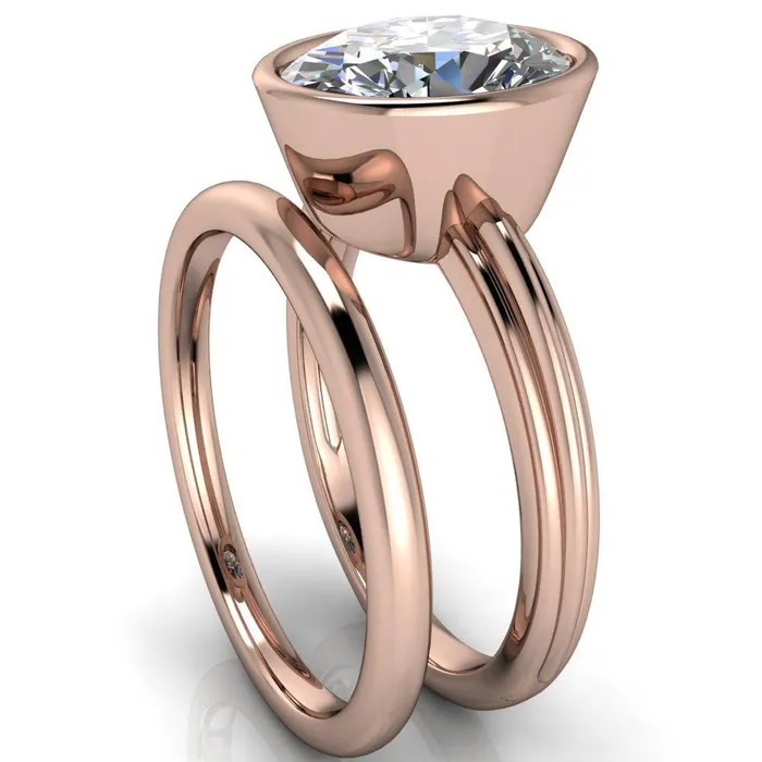 Rings Fenestra Oval Center Stone Bezel HalfRound Edge Shank Engagement Ring Fire Brilliance 