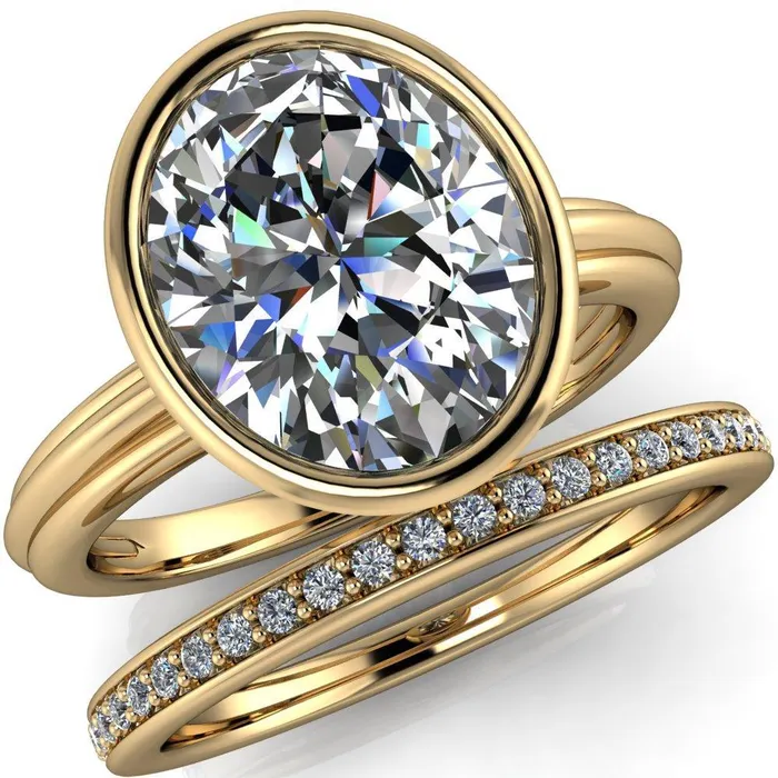 Rings Fenestra Oval Center Stone Bezel HalfRound Edge Shank Engagement Ring Fire Brilliance 